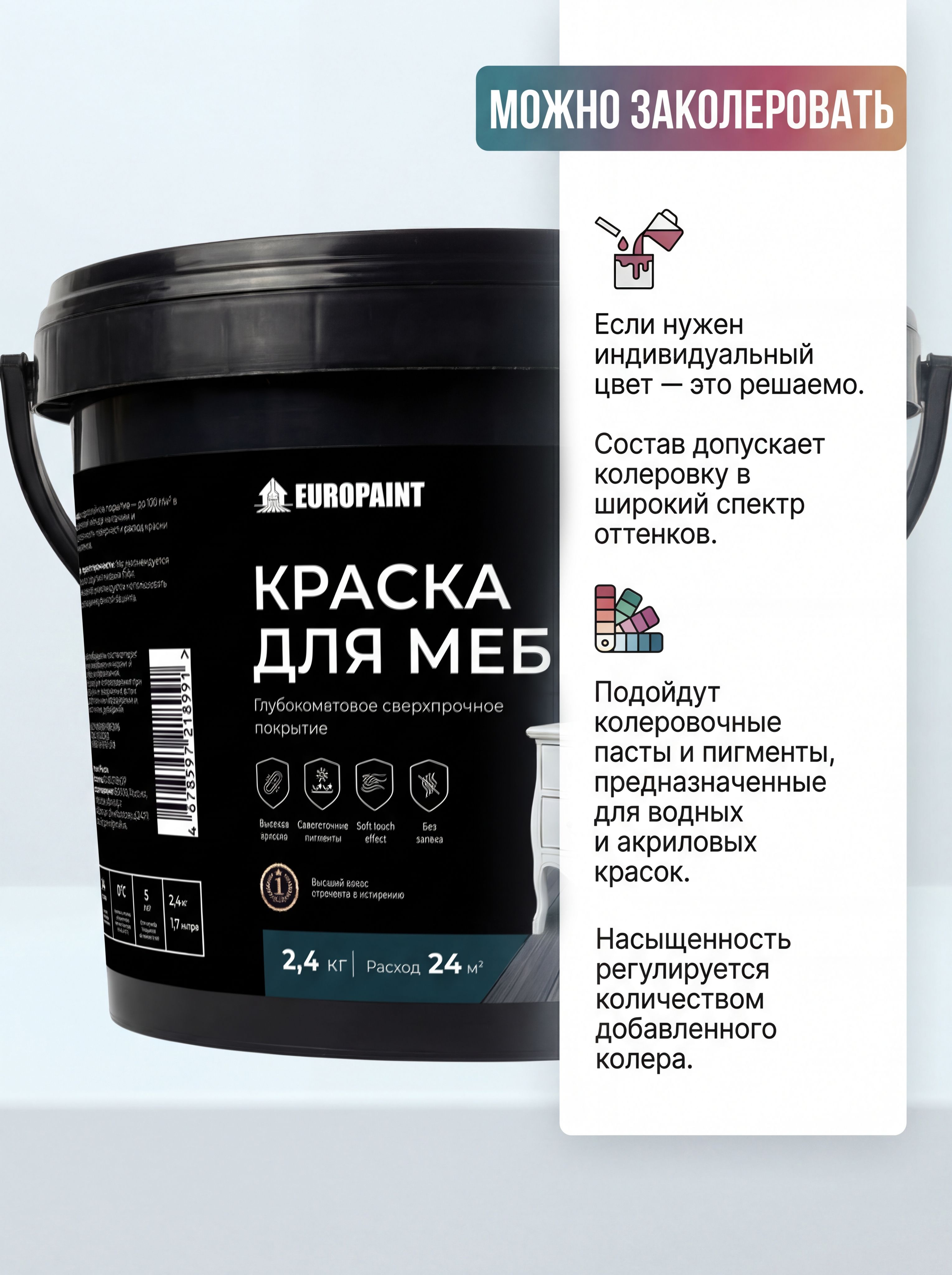 Краска для мебели, декора деревянных поверхностей глубокоматовая, белая